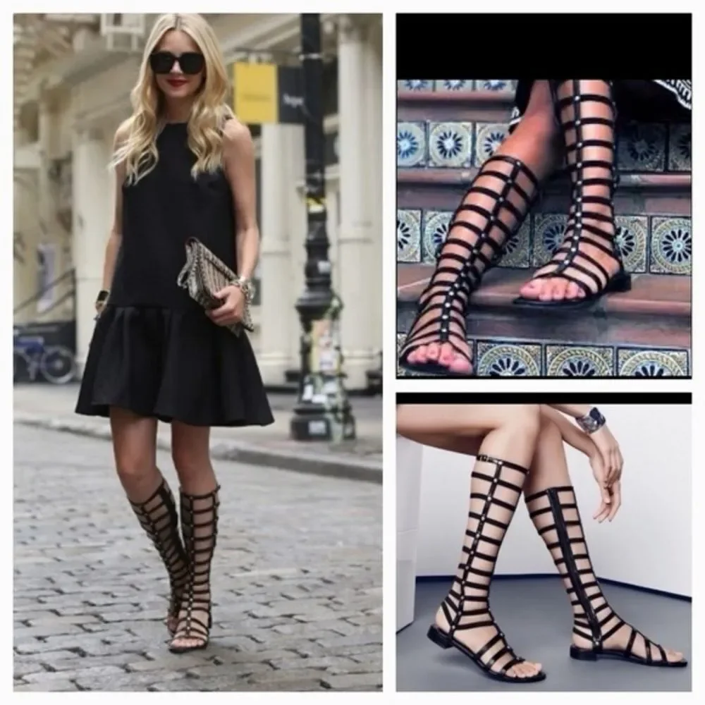 Stuart Weitzman Black Gladiator leather boho Coachella festival Sandals